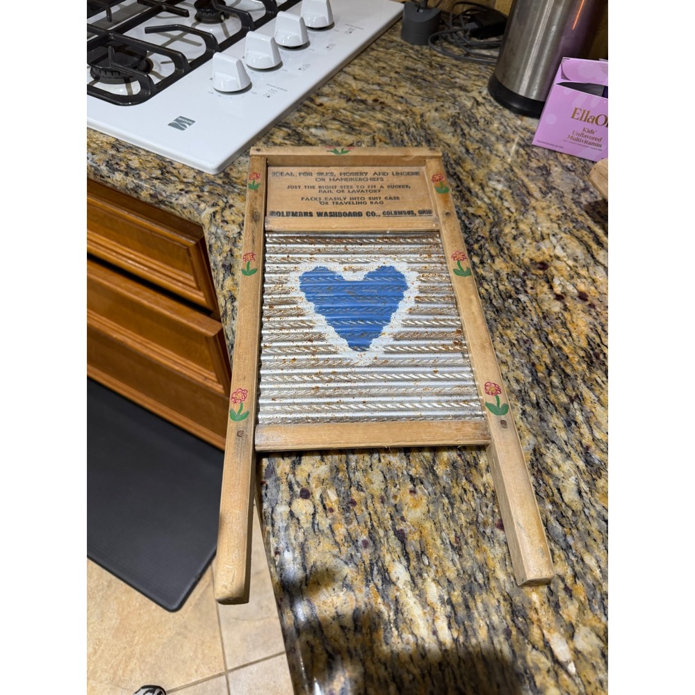 Vintage Dubl Handi Columbus Washboard Co Small Double Sided Heart‎ Wood Metal